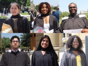 6 graduates outside Convocation Hall on June 12, 2025