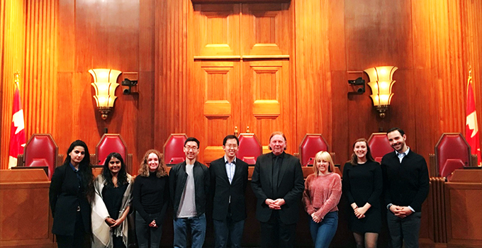 International Relations Society delegation with Supreme Court of Canada Justice Malcolm Rowe (fourth from right), in Ottawa on February 20, 2018.