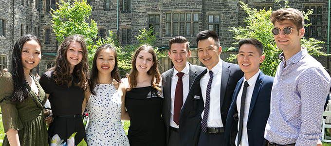 Trinity graduates from the Class of 2019 celebrate in the Trinity Quad