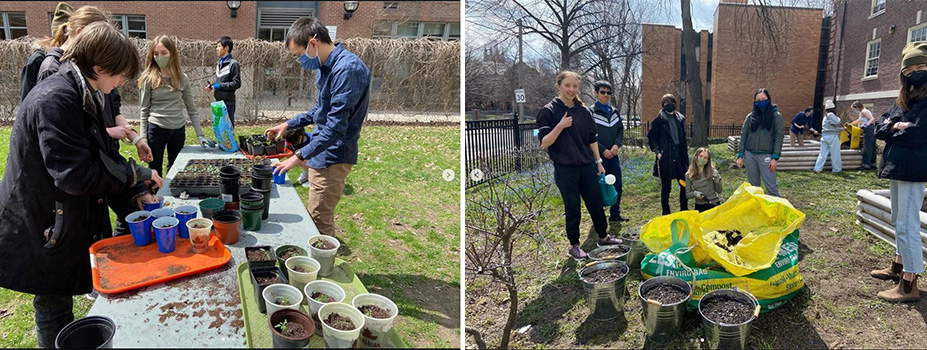 Members of the Trinity community attend the SFSRG's repotting event