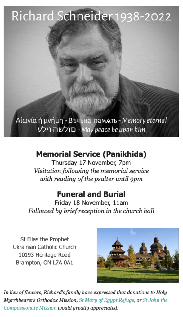 Funeral service information for Richard Schneider