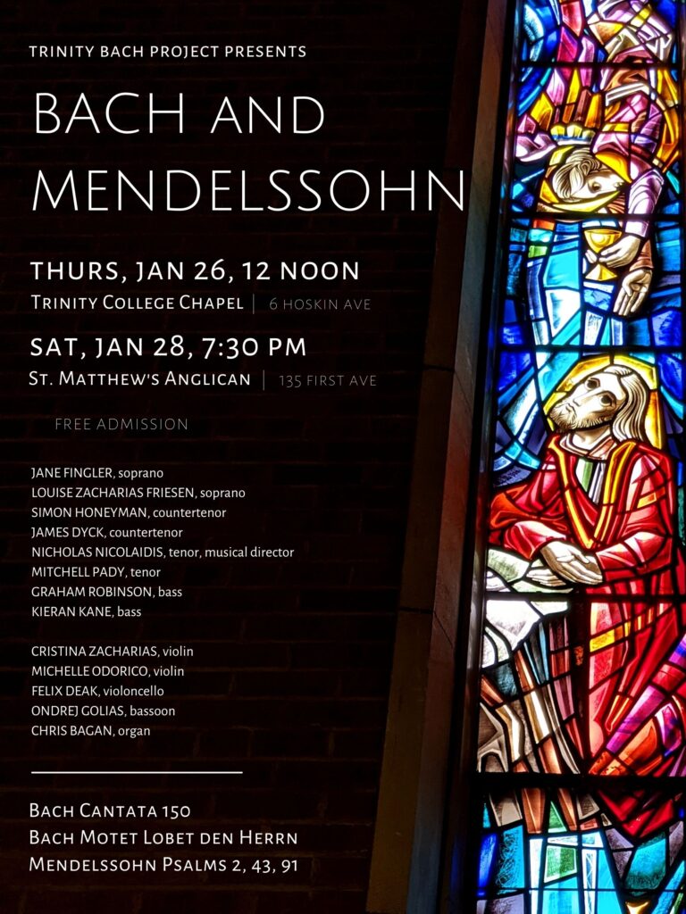 Poster for Trinity Bach Project - January 2023 performances