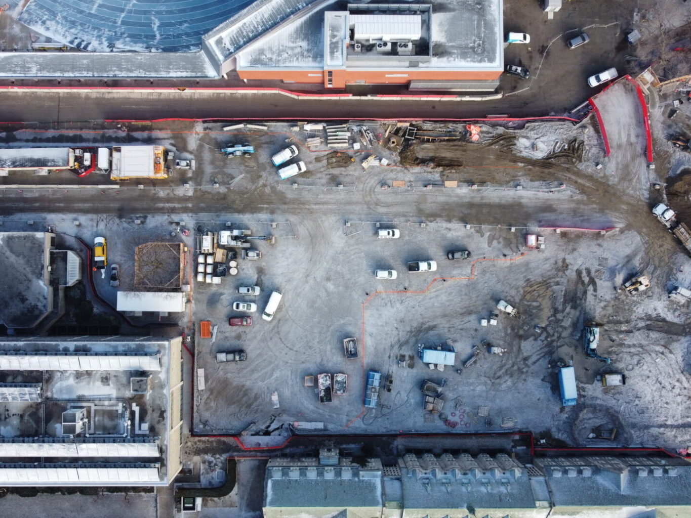 Construction site: aerial view of Trinity backfield: Feb. 17, 2023