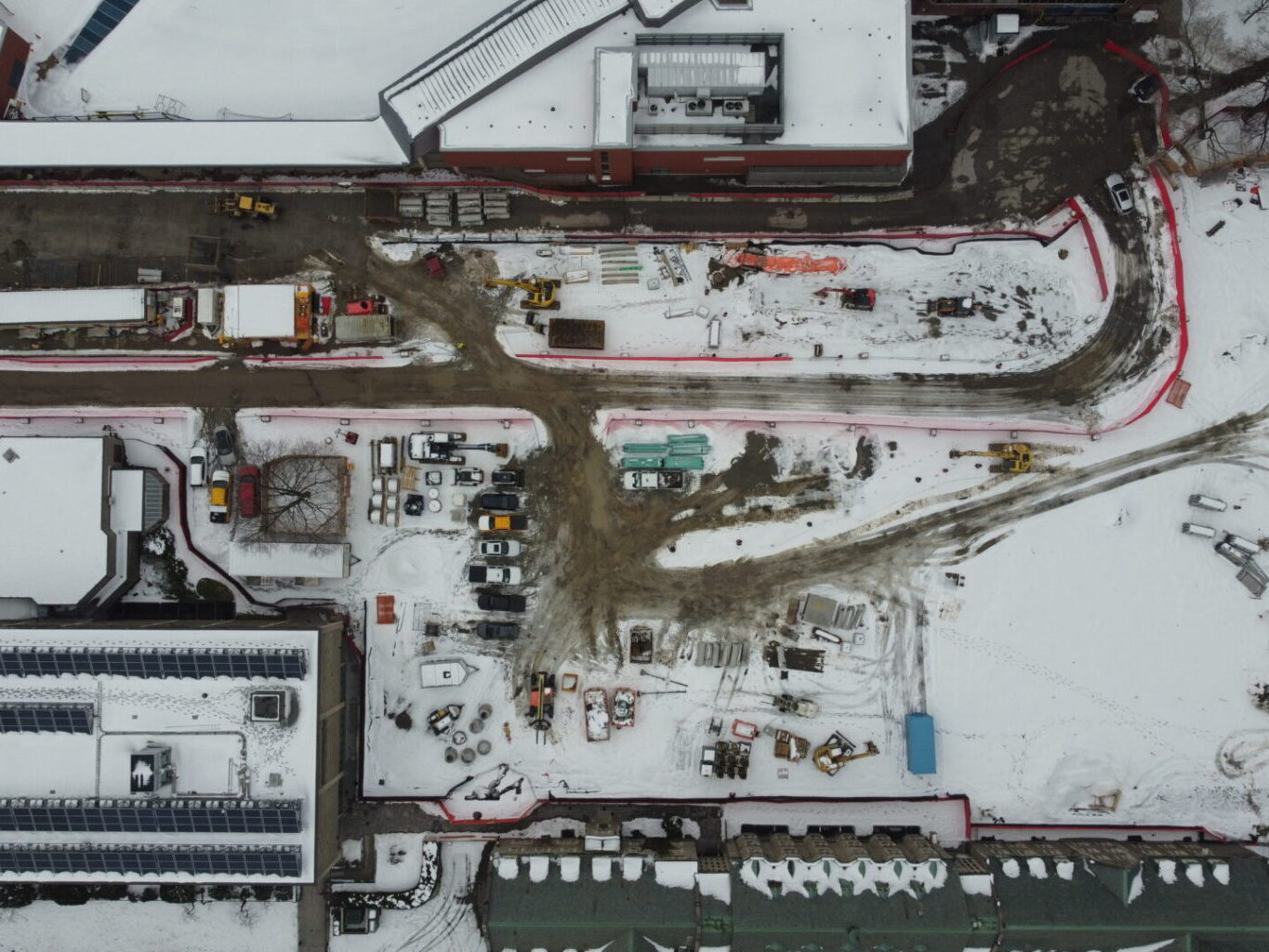 Construction site: aerial view of Trinity backfield: Feb. 28, 2023
