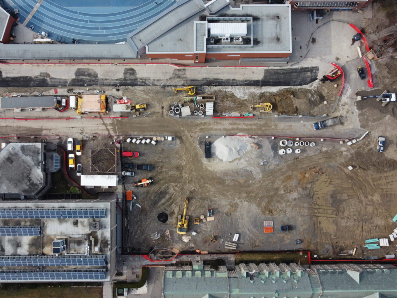 Aerial view of the construction site: April 6, 2023