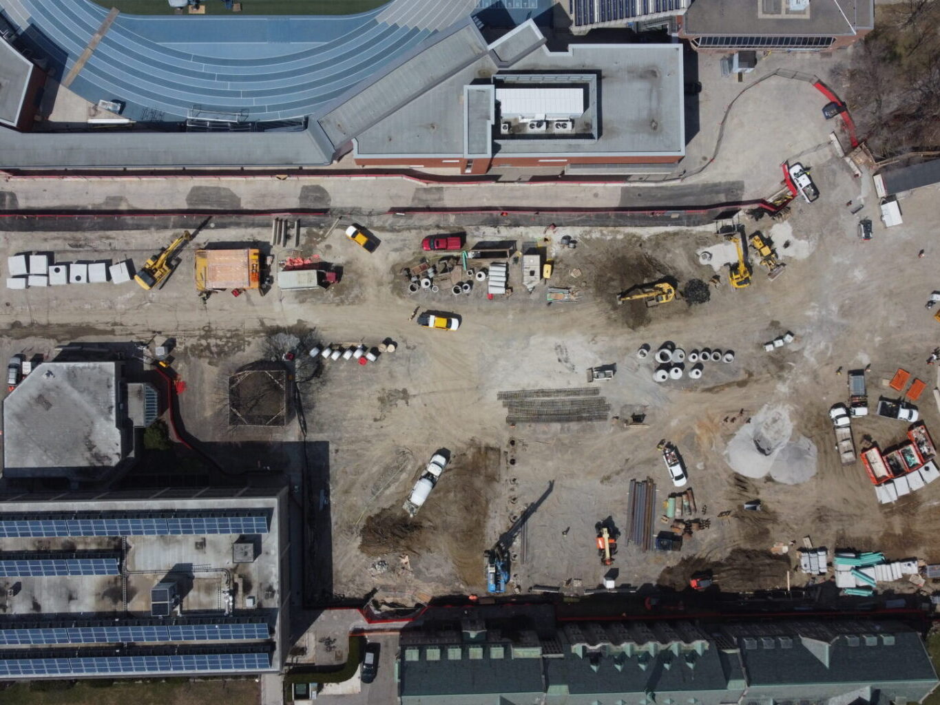 Aerial view of the construction site: April 12, 2023