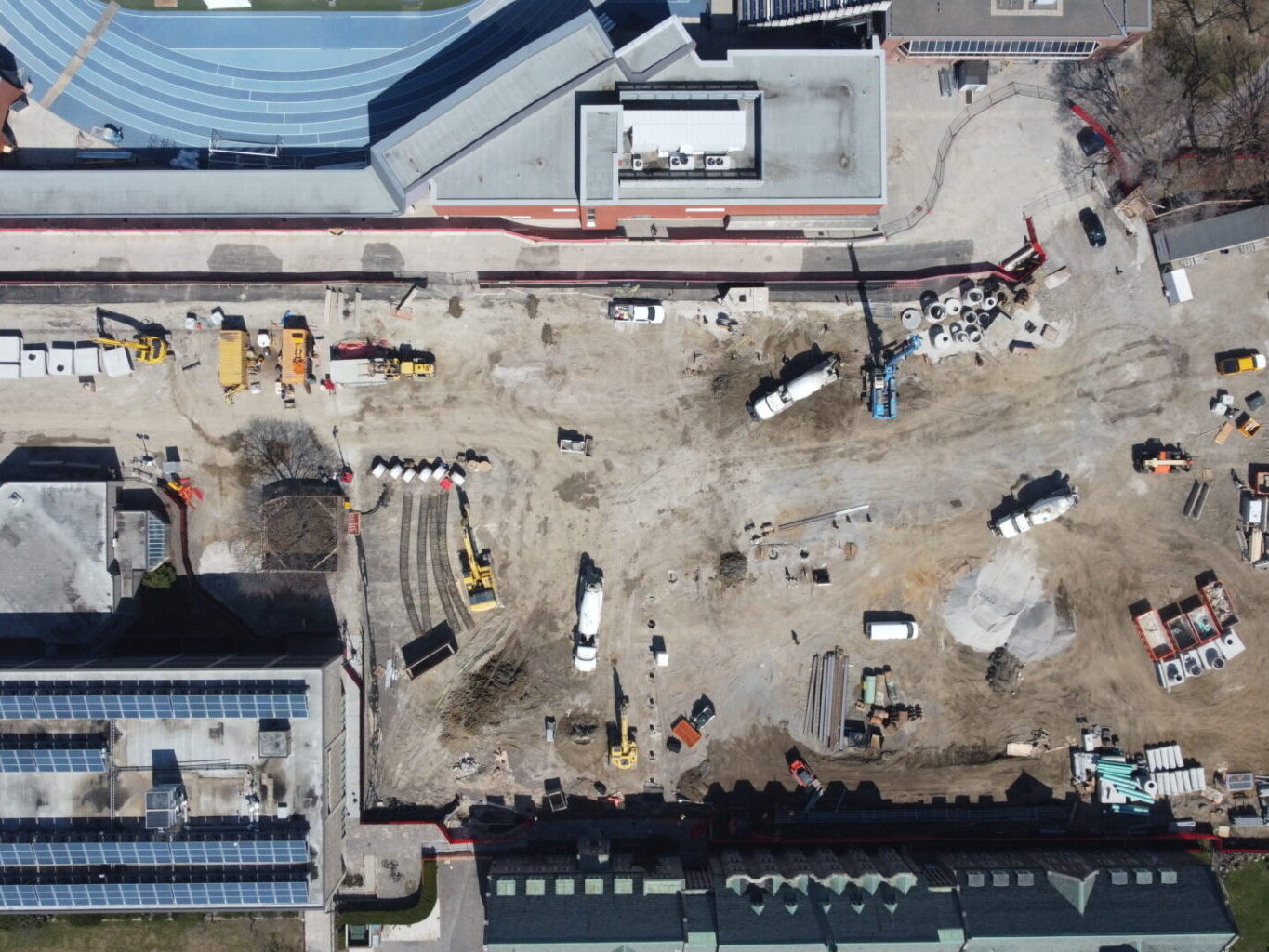 Aerial view of the construction site: April 14, 2023