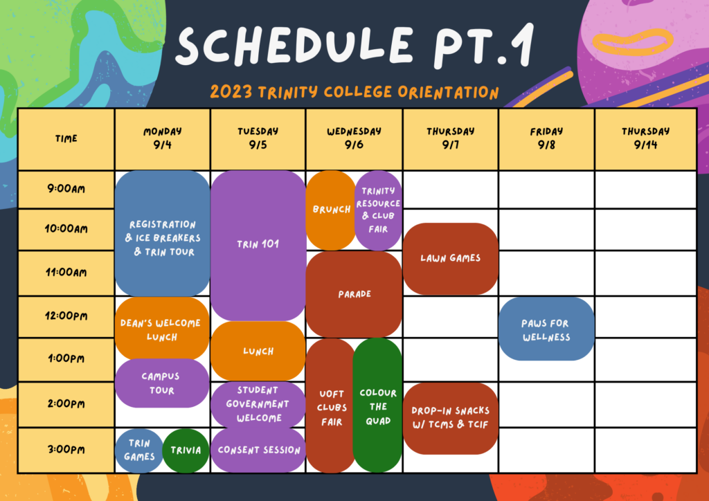 Image of Orientation 2023 Schedule Part 1.