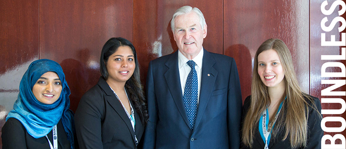 Chancellor Michael Wilson with students at the North American Model United Nations.