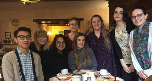 Prof. Sali Tagliamonte shares a hearty breakfast with students before a busy day of field research in York, England. (Photo: Sali Tagliamonte) 